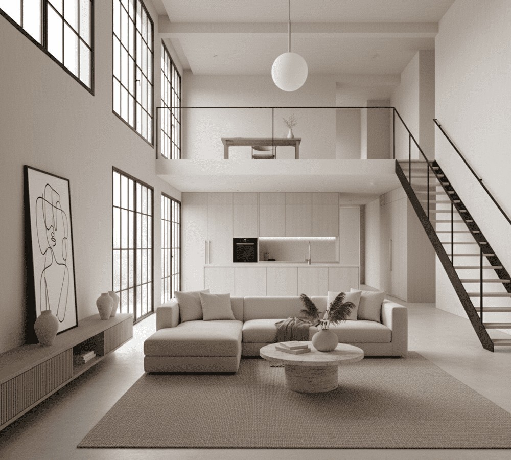 loft illuminato da luce naturale